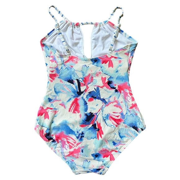 Vince Camuto Swimsuit Size 6 One Piece Maillot Keyhole Neck, White Floral Print - Picture 2 of 7